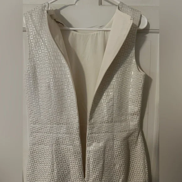 BANANA REPUBLIC Size 8 WHITE with Shimmering SILVER sleeveless
dress - Picture 4 of 7